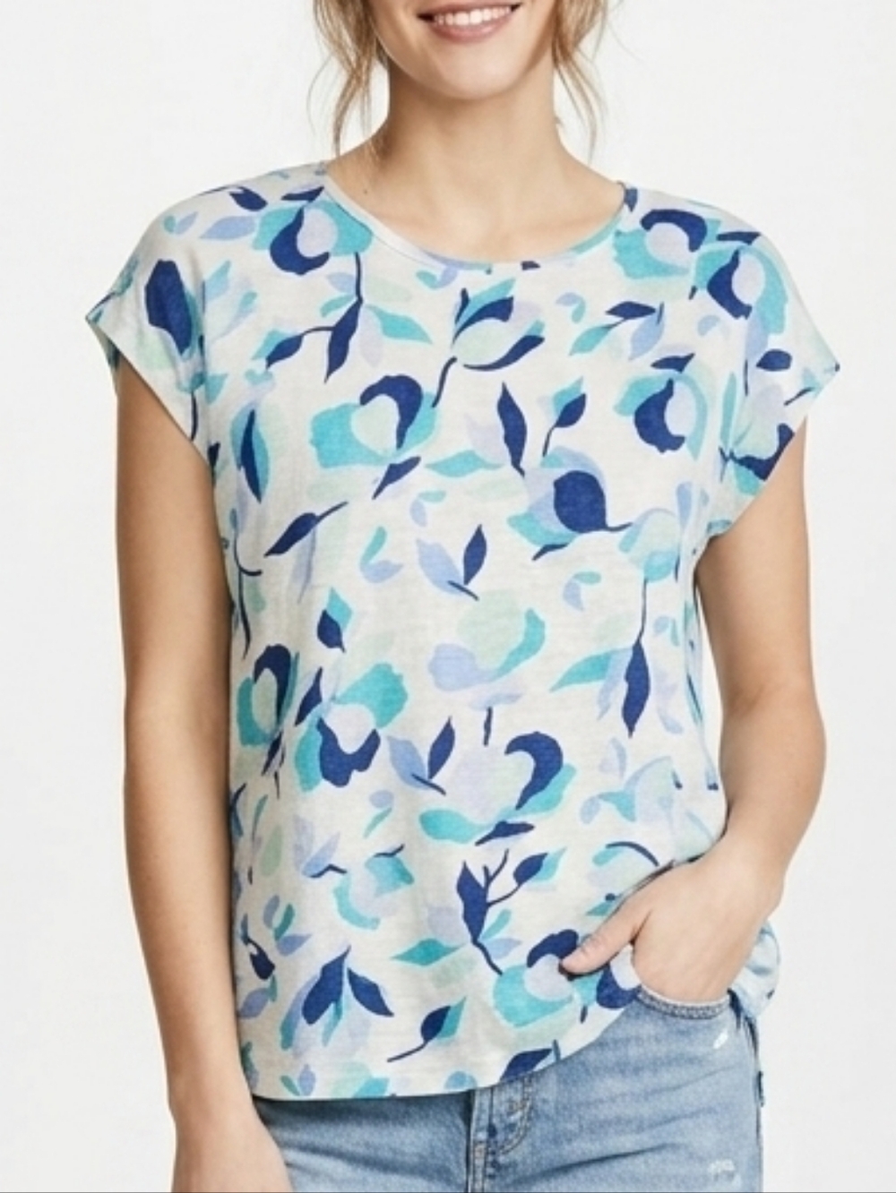 Rachel Zoe Linen Blue Floral Blouse